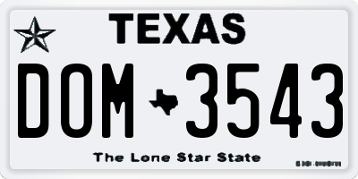 TX license plate DOM3543