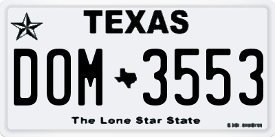 TX license plate DOM3553