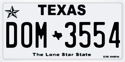 TX license plate DOM3554