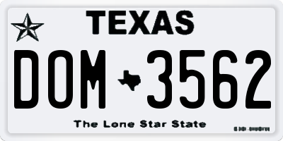 TX license plate DOM3562