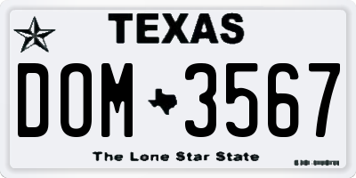 TX license plate DOM3567