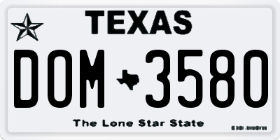 TX license plate DOM3580