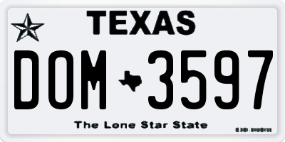 TX license plate DOM3597