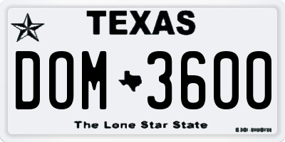 TX license plate DOM3600