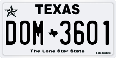 TX license plate DOM3601