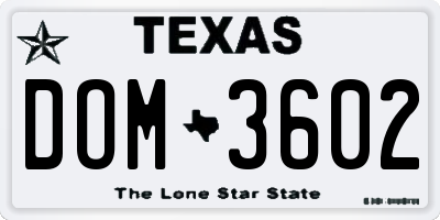 TX license plate DOM3602