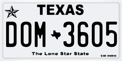 TX license plate DOM3605