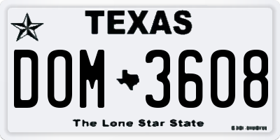 TX license plate DOM3608