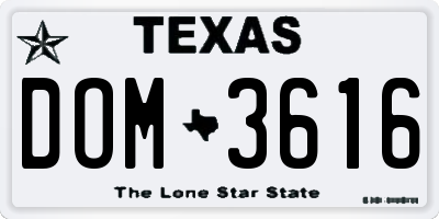TX license plate DOM3616