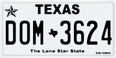 TX license plate DOM3624
