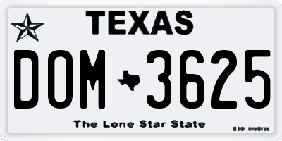 TX license plate DOM3625