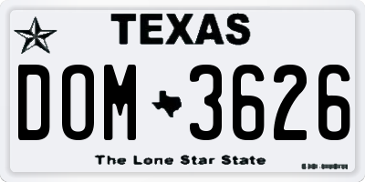 TX license plate DOM3626