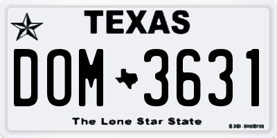 TX license plate DOM3631
