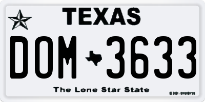 TX license plate DOM3633