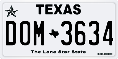 TX license plate DOM3634