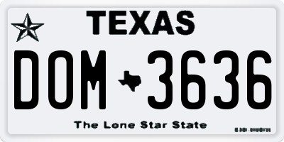 TX license plate DOM3636