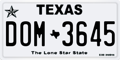 TX license plate DOM3645