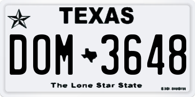 TX license plate DOM3648