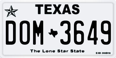 TX license plate DOM3649