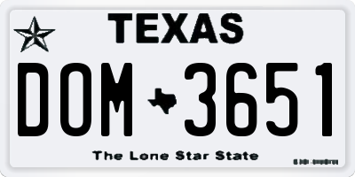 TX license plate DOM3651