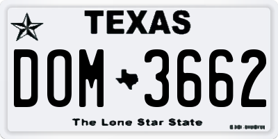 TX license plate DOM3662