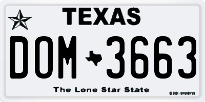 TX license plate DOM3663