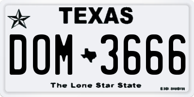 TX license plate DOM3666