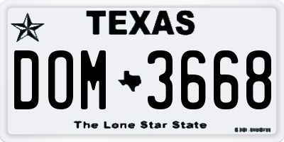 TX license plate DOM3668