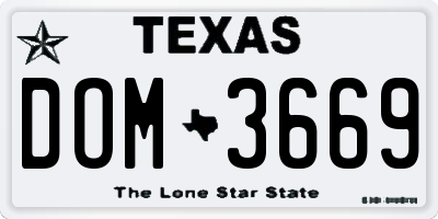 TX license plate DOM3669
