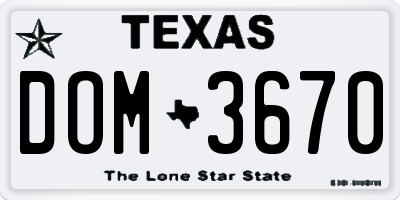 TX license plate DOM3670