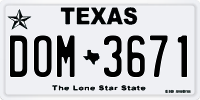TX license plate DOM3671