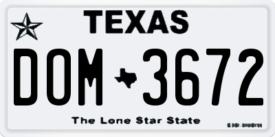 TX license plate DOM3672