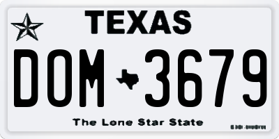 TX license plate DOM3679
