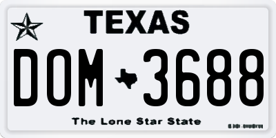 TX license plate DOM3688