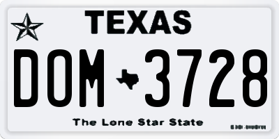 TX license plate DOM3728