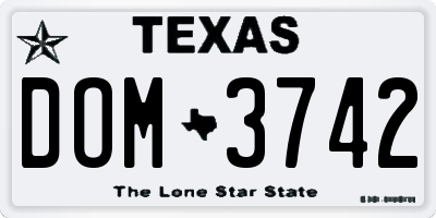 TX license plate DOM3742