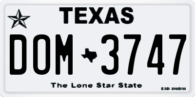 TX license plate DOM3747