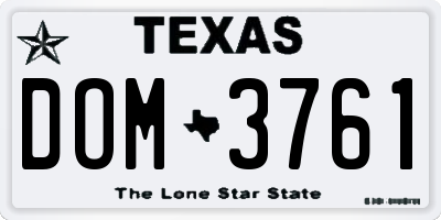 TX license plate DOM3761