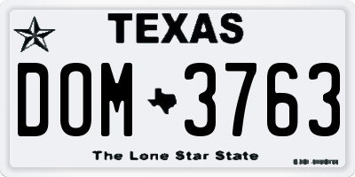 TX license plate DOM3763