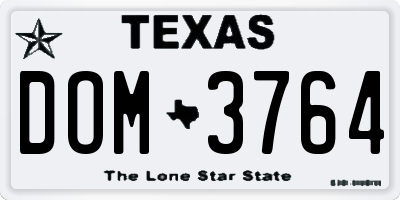 TX license plate DOM3764