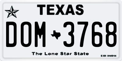 TX license plate DOM3768