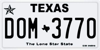 TX license plate DOM3770