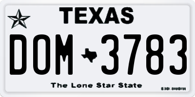 TX license plate DOM3783
