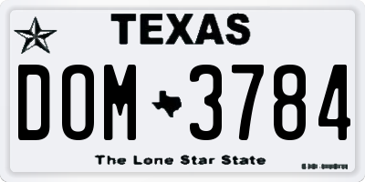 TX license plate DOM3784