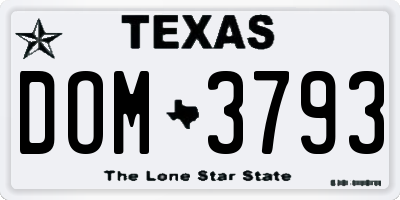 TX license plate DOM3793