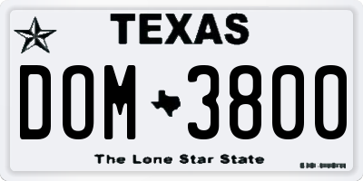 TX license plate DOM3800