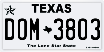 TX license plate DOM3803
