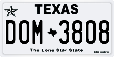 TX license plate DOM3808