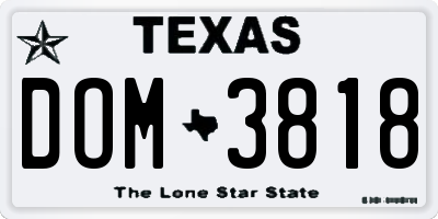 TX license plate DOM3818