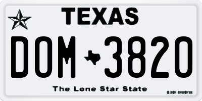TX license plate DOM3820